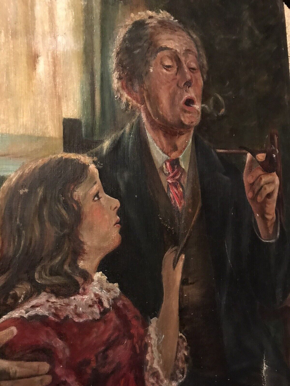 Early 1900's Oil on Canvas Grandfather and Child