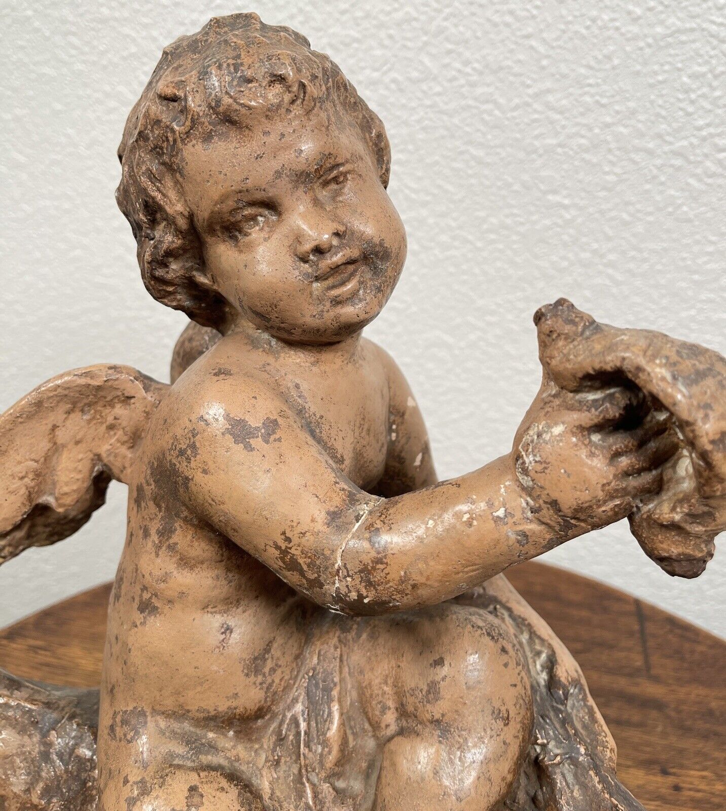 Italian Terracotta Boy Putti Sculpture with Dolphin, Baroque