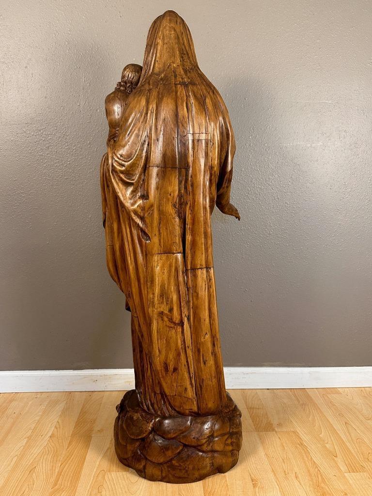 1700's Religious Wood Statue of Mother Mary & Jesus