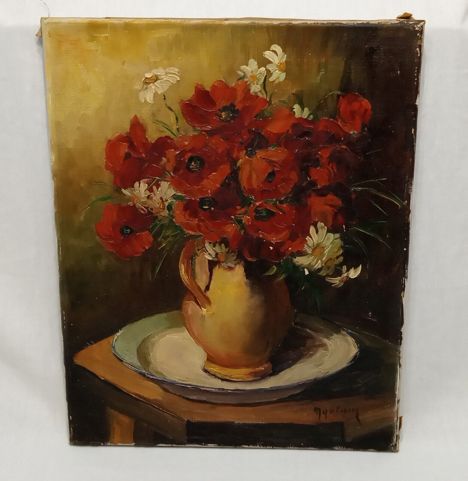 Impressionist oil painting flowers signed early 1900's artwork