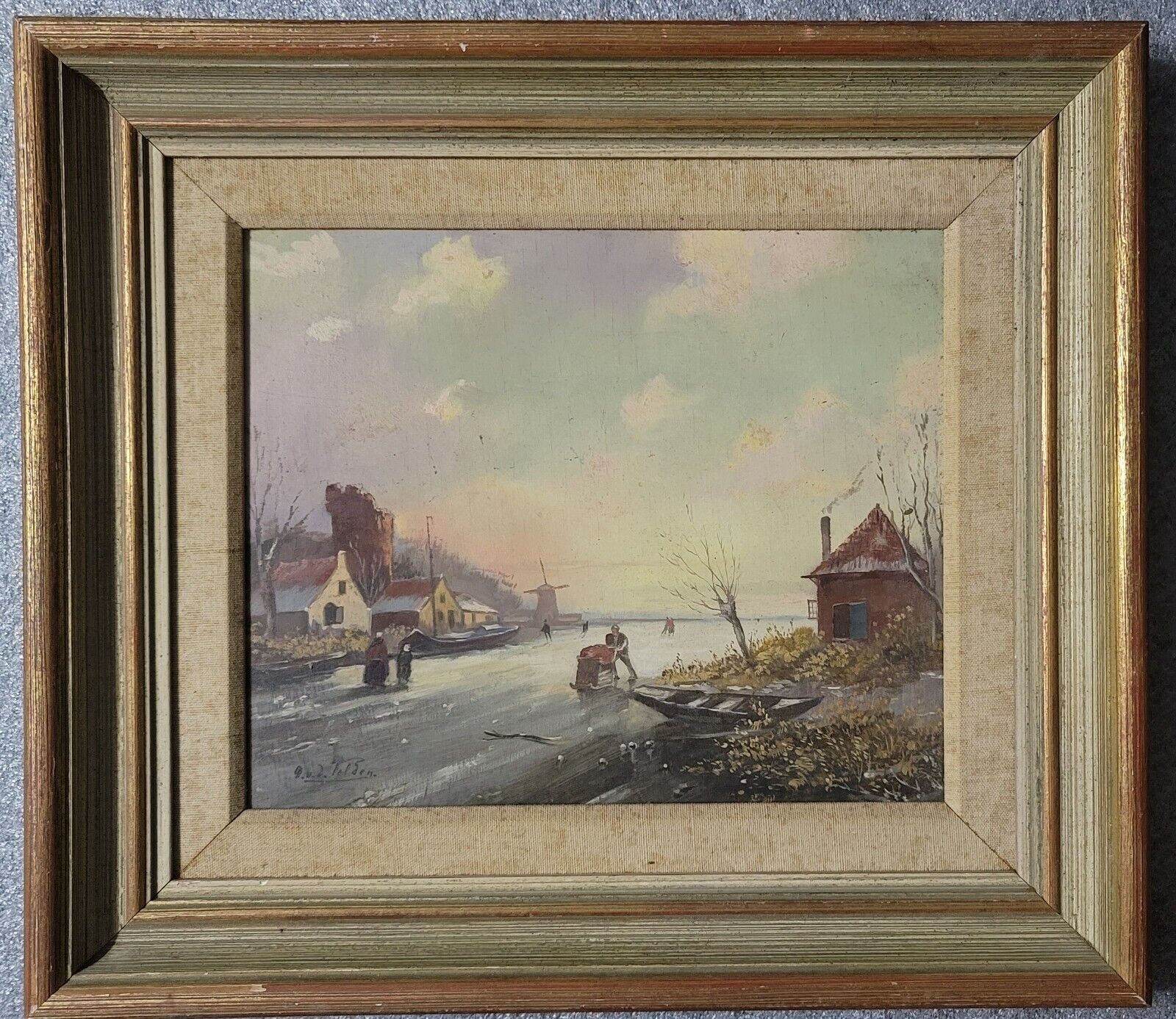 Pair of Antique Connecticut Paintings in Continental Style