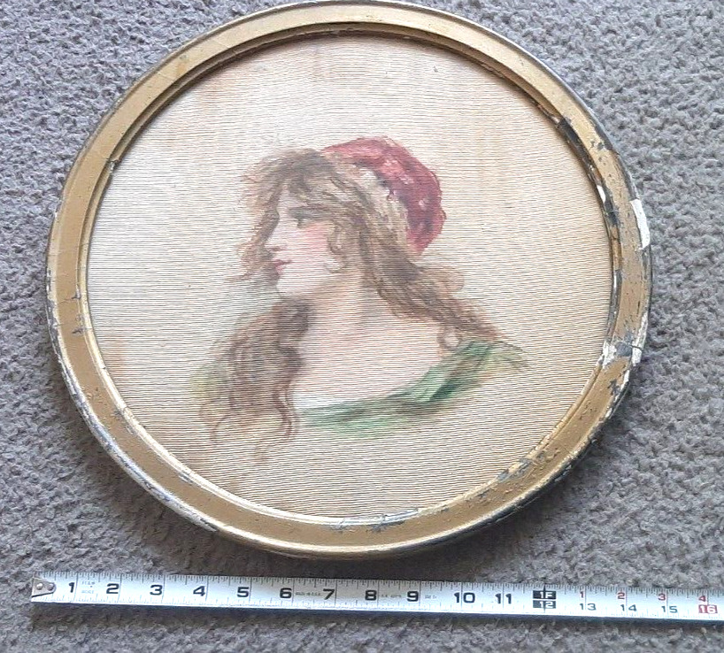 1800s Original Portrait of Young Maiden on Canvas