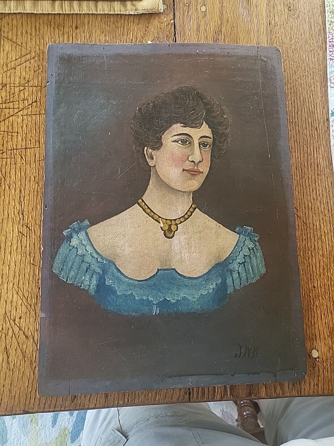 Hand-Painted Antique Art Nouveau Oil Portrait Painting Signed