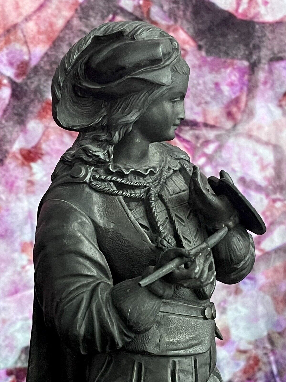 French Victorian Bronze Painter Statue - 1700's Style