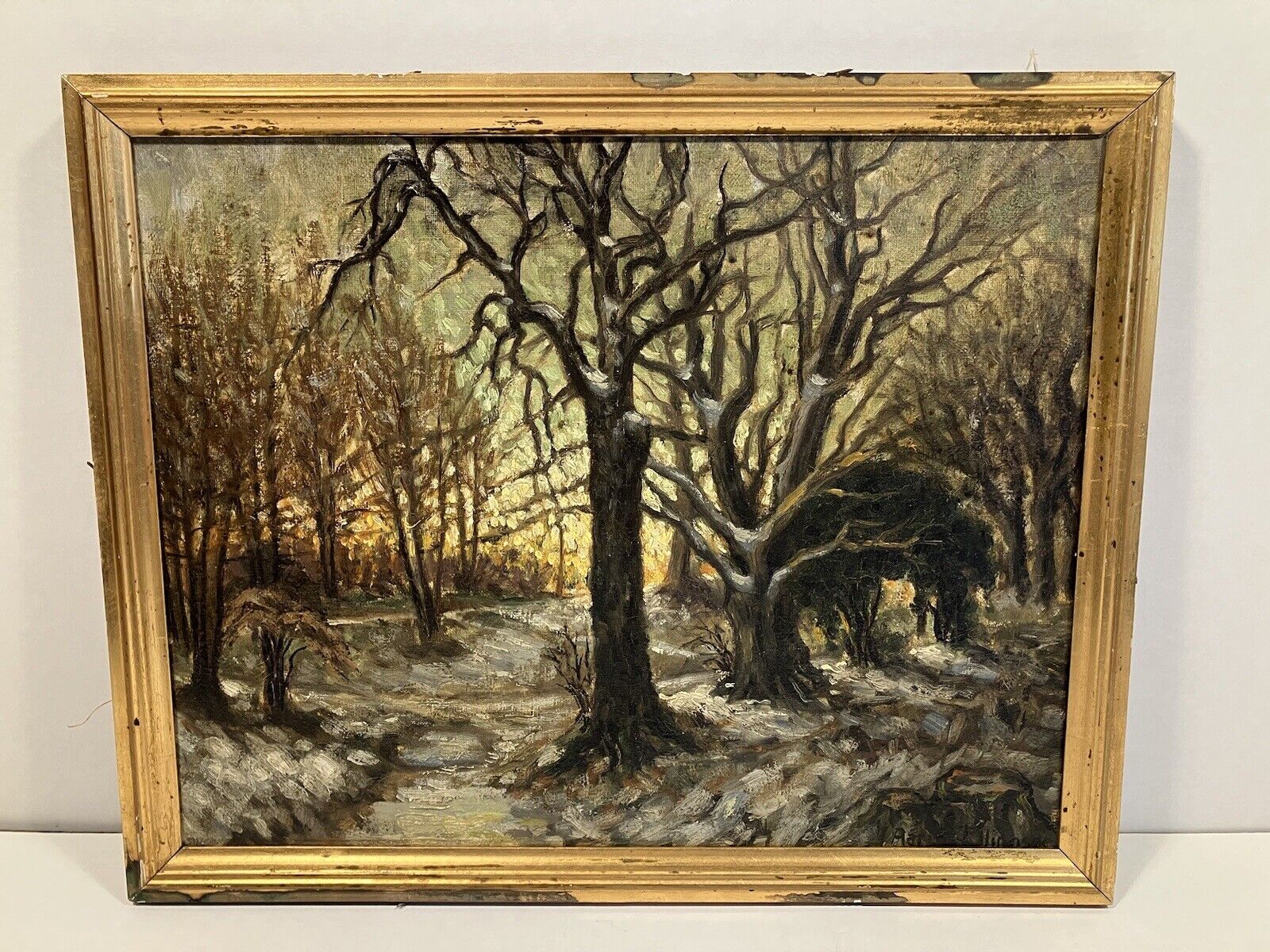 Vintage Winter Landscape Painting Jens Aarup Ellingsoe 1900s