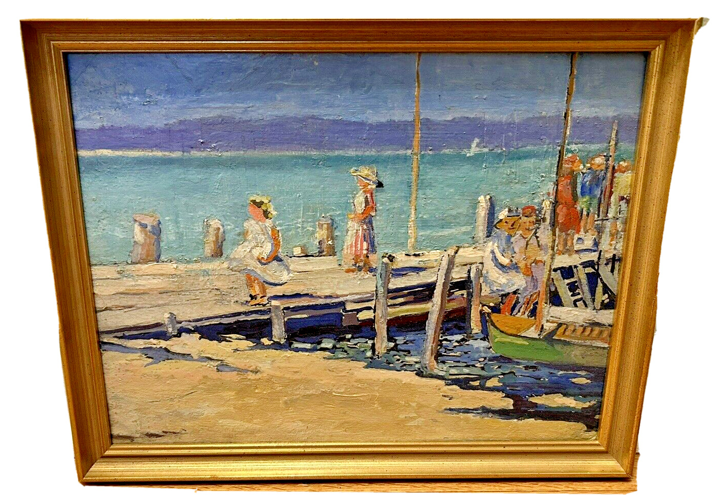 Jane Peterson Style Antique Impressionist Edgartown Pier Painting