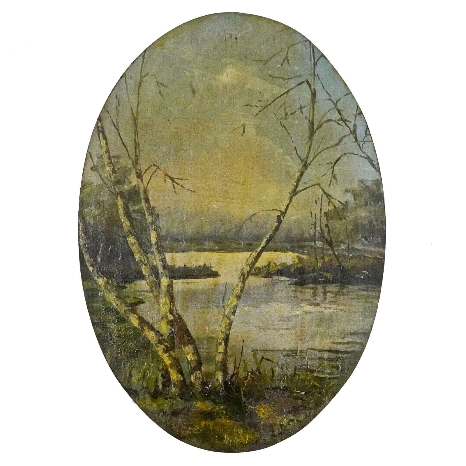1800's Hudson River Valley Landscape Oval Oil Painting