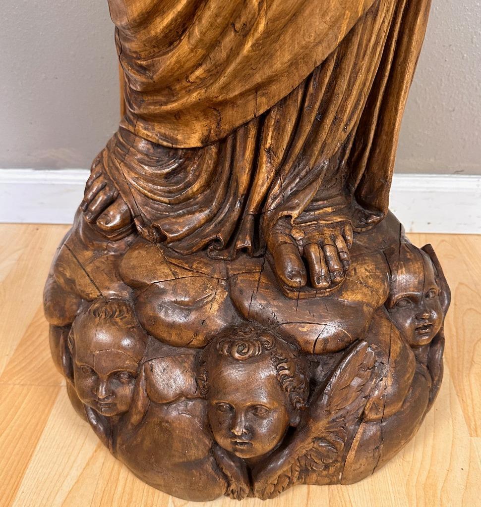 1700's Religious Wood Statue of Mother Mary & Jesus