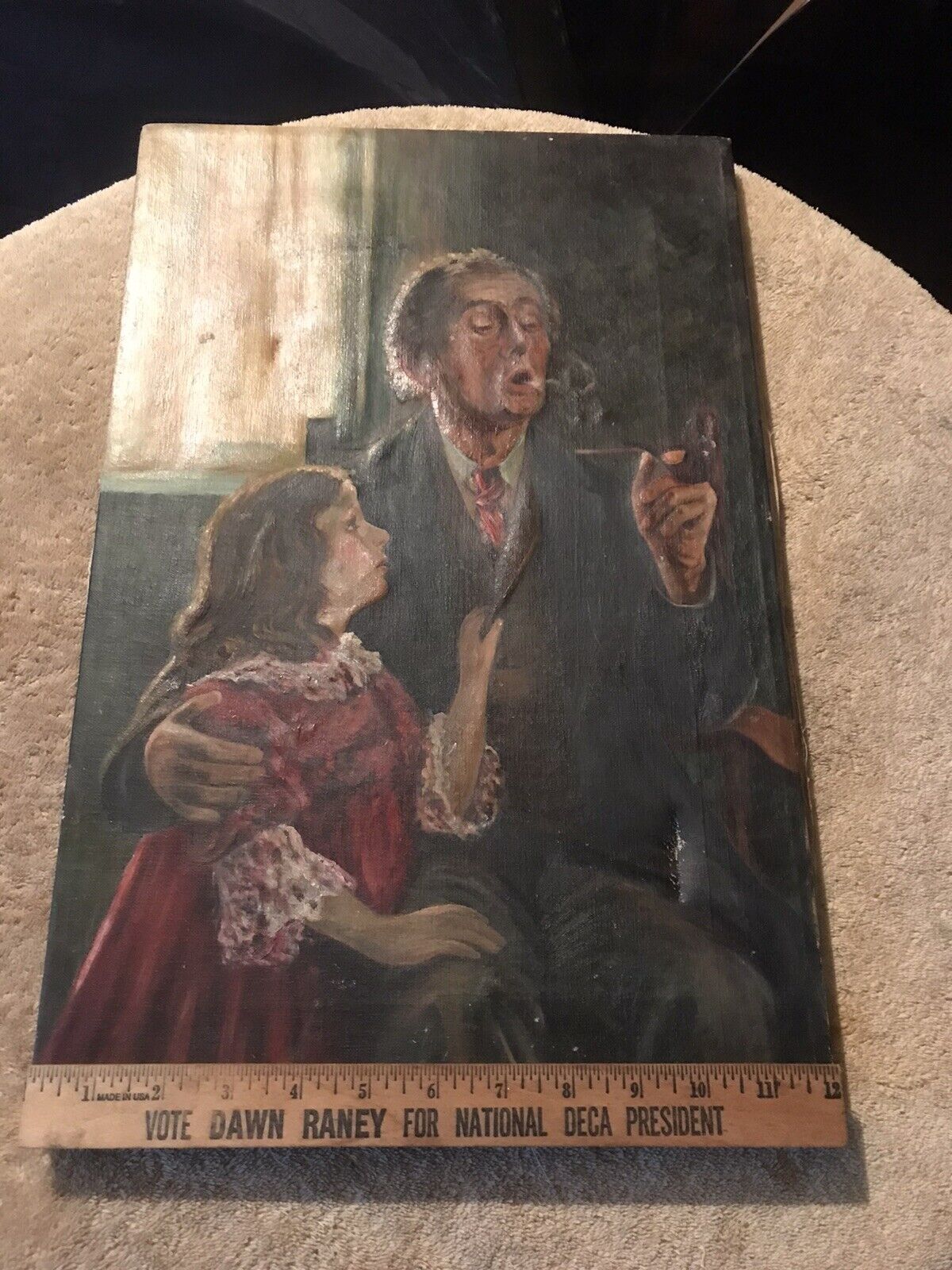 Early 1900's Oil on Canvas Grandfather and Child