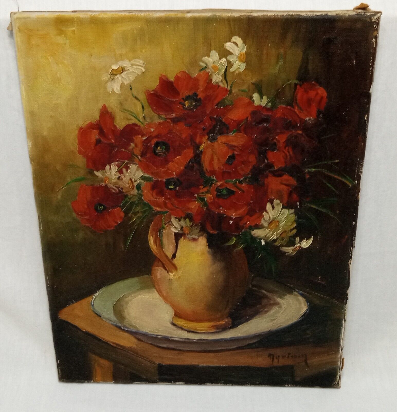Impressionist oil painting flowers signed early 1900's artwork