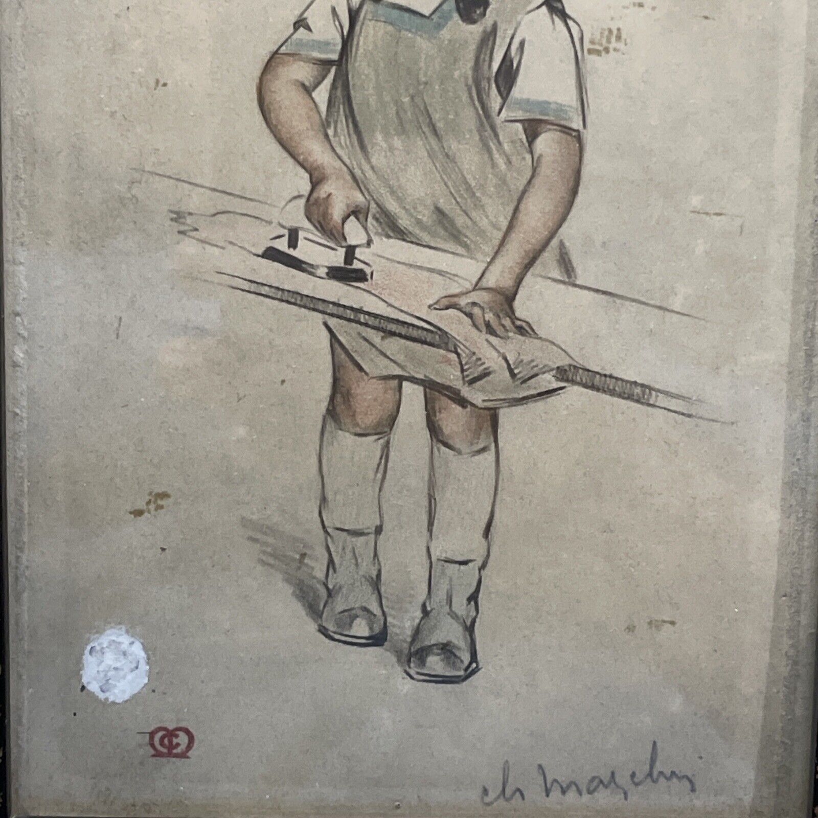 1900s Watercolor Portrait: French School Girl Ironing