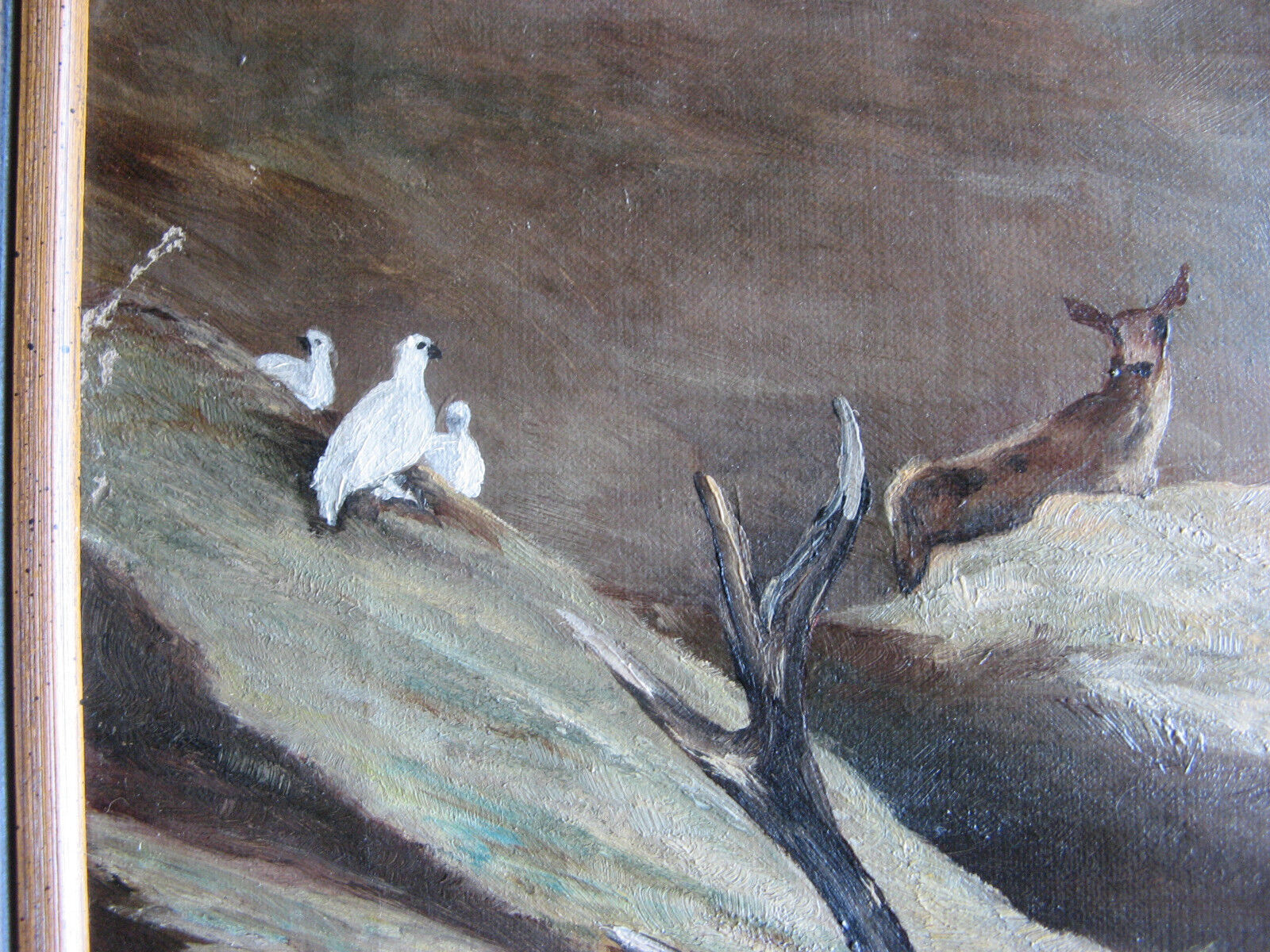 1900s Oil Painting: Elk & Ptarmigan, Three Sisters Mtns