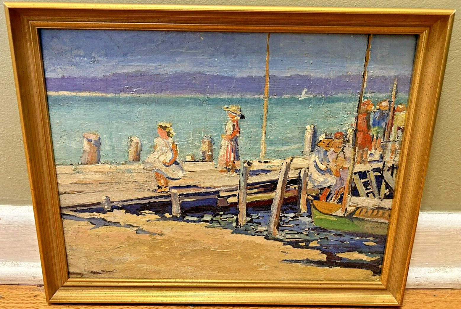 Jane Peterson Style Antique Impressionist Edgartown Pier Painting