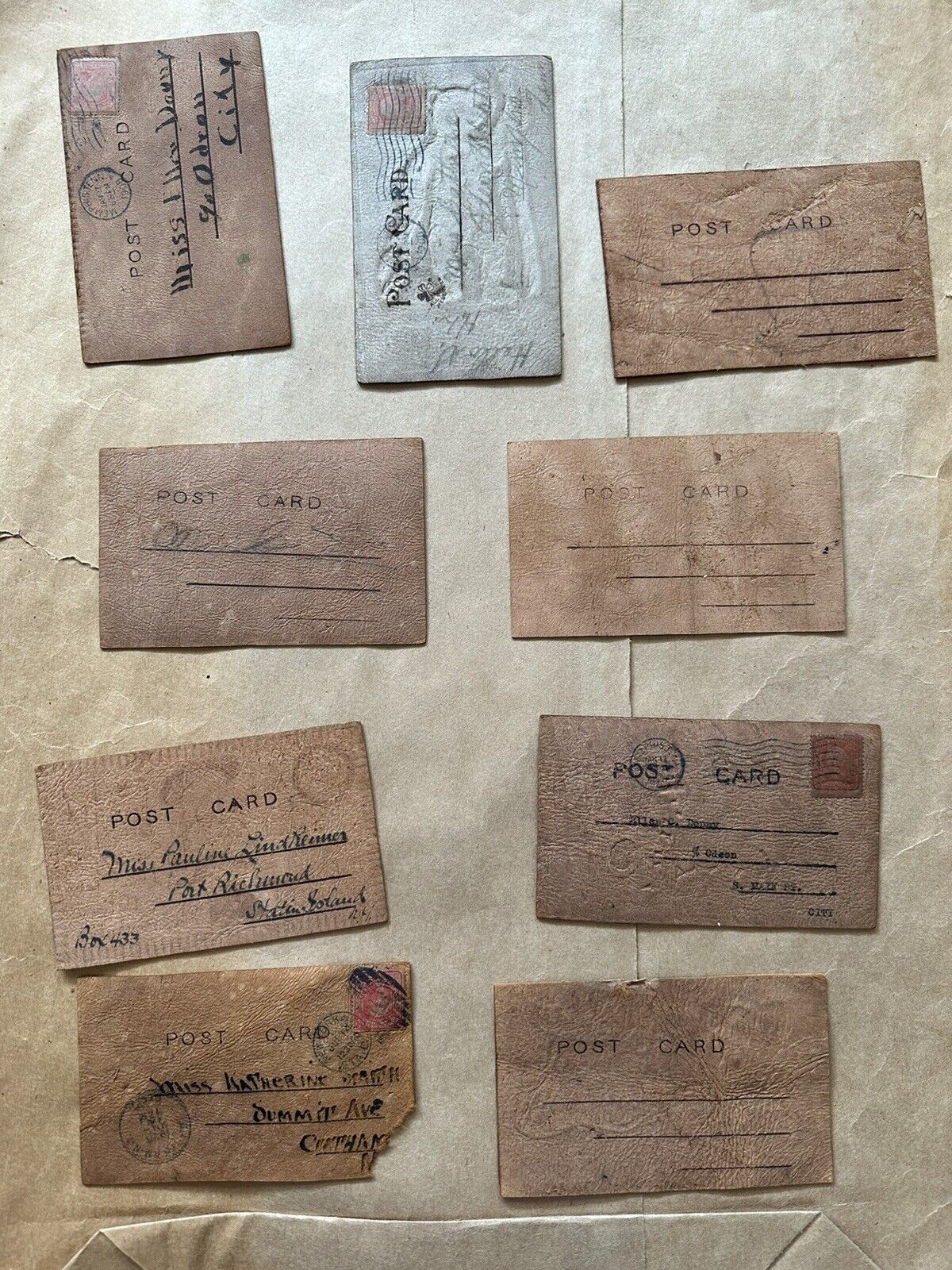 1900s embossed painted leather postcards collection 9 pcs
