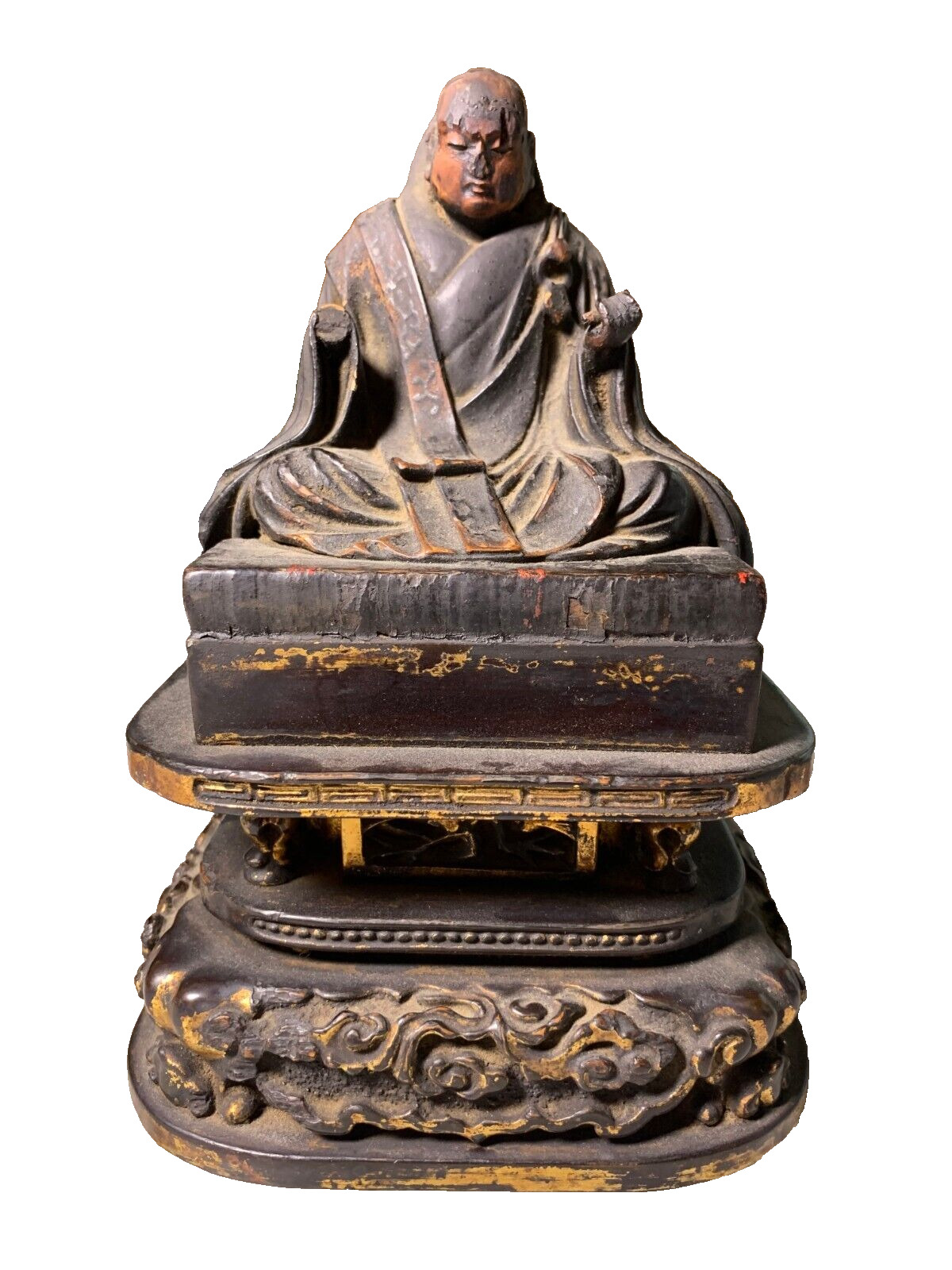 Vintage Japanese Wooden Buddha Nichiren Priest Sculpture