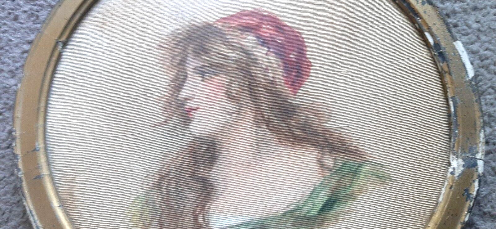 1800s Original Portrait of Young Maiden on Canvas