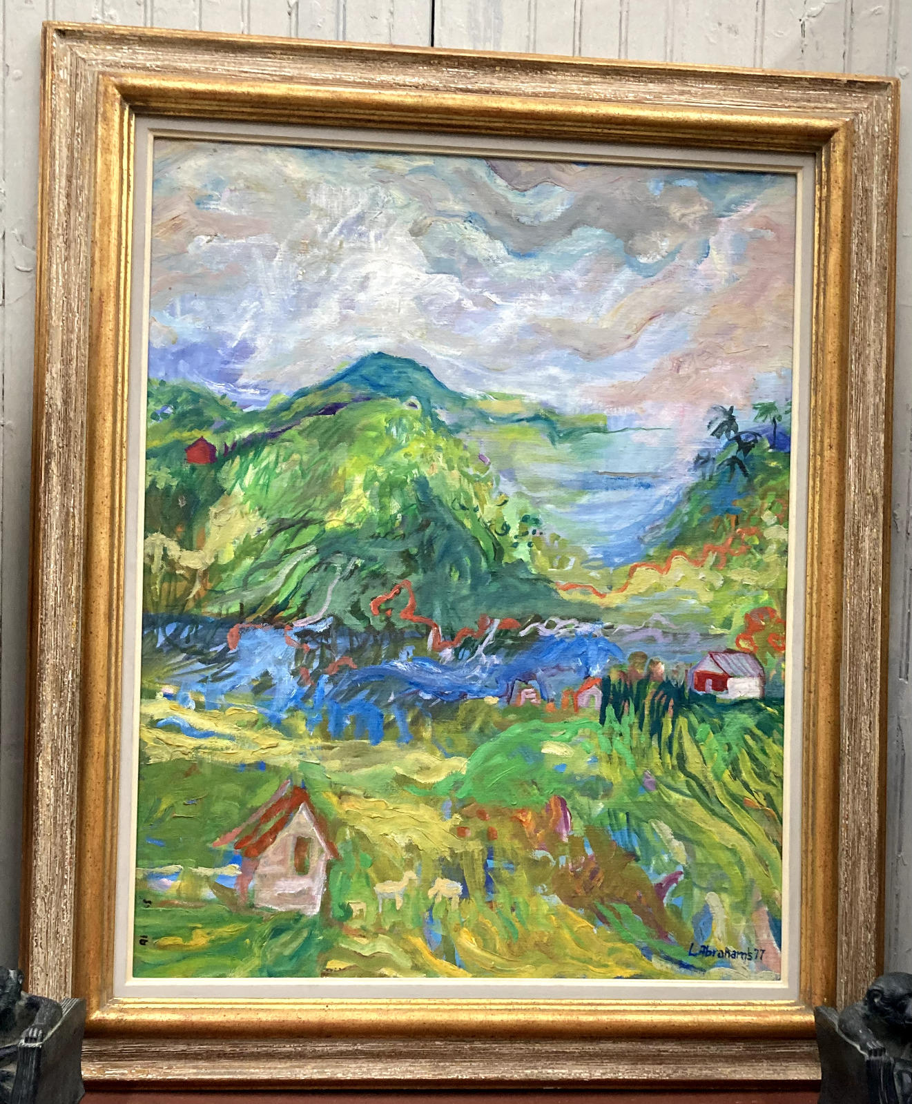 1800s oil painting: Impressionist landscape with sky, mountains