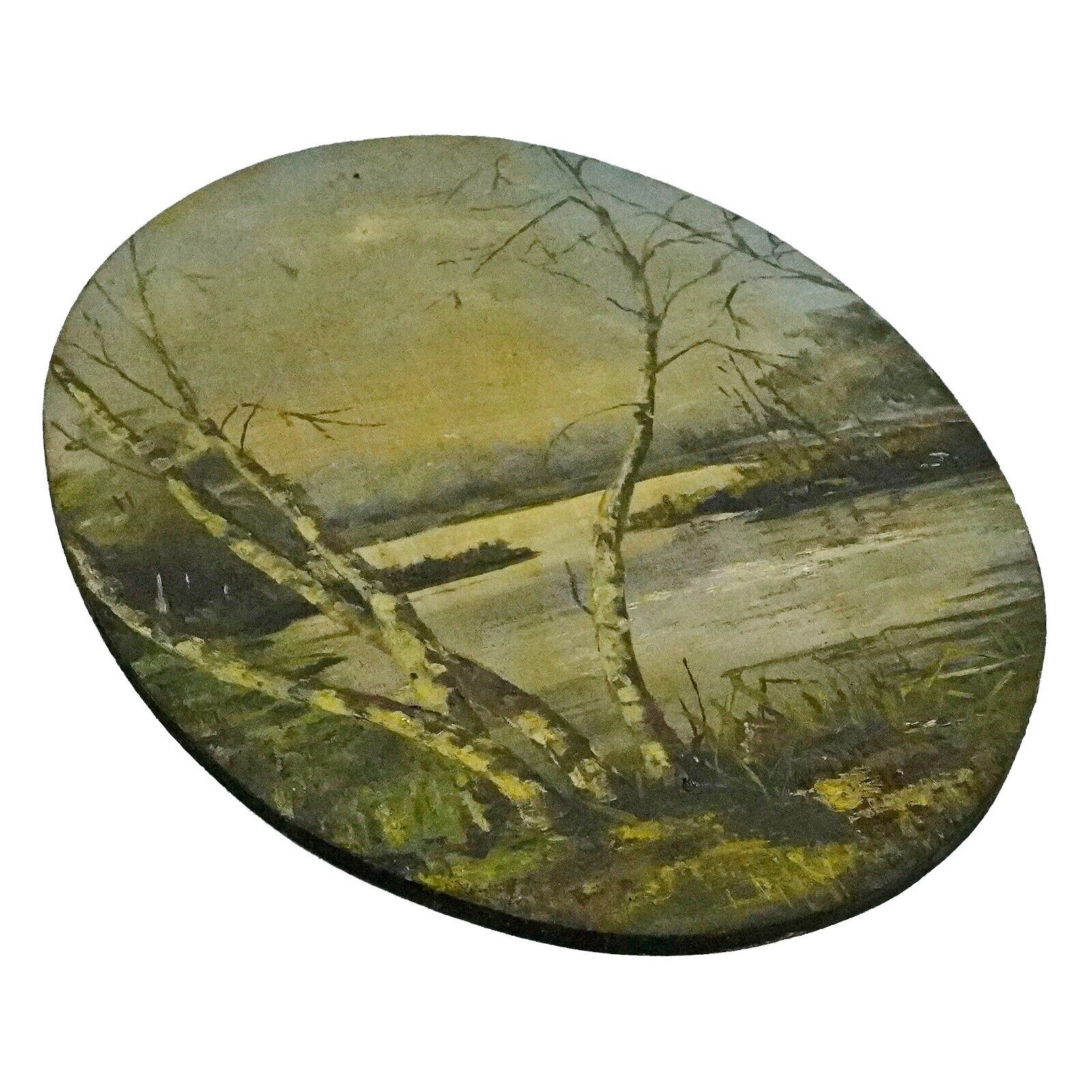 1800's Hudson River Valley Landscape Oval Oil Painting