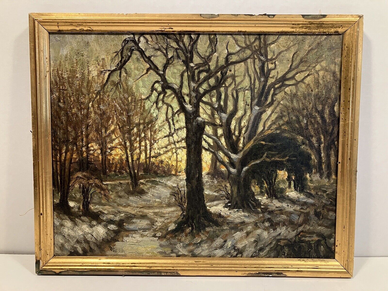 Vintage Winter Landscape Painting Jens Aarup Ellingsoe 1900s