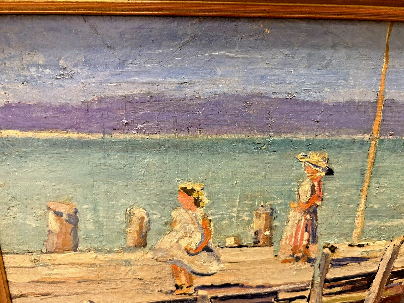 Jane Peterson Style Antique Impressionist Edgartown Pier Painting