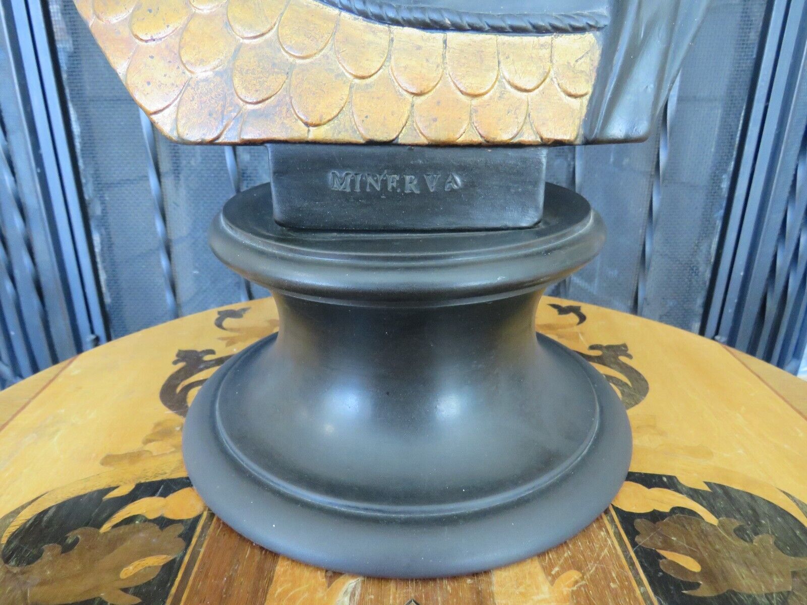 Magnificent Wedgwood Black Basalt Gold Arabesque Minerva Bust