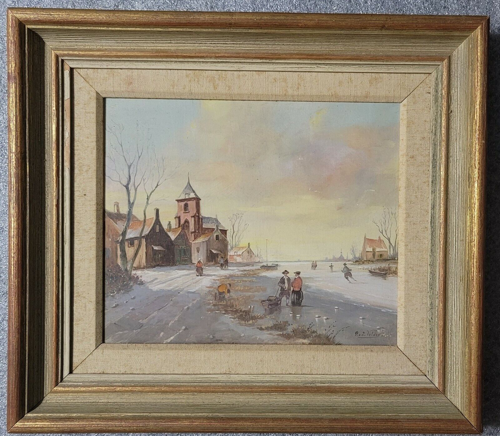 Pair of Antique Connecticut Paintings in Continental Style