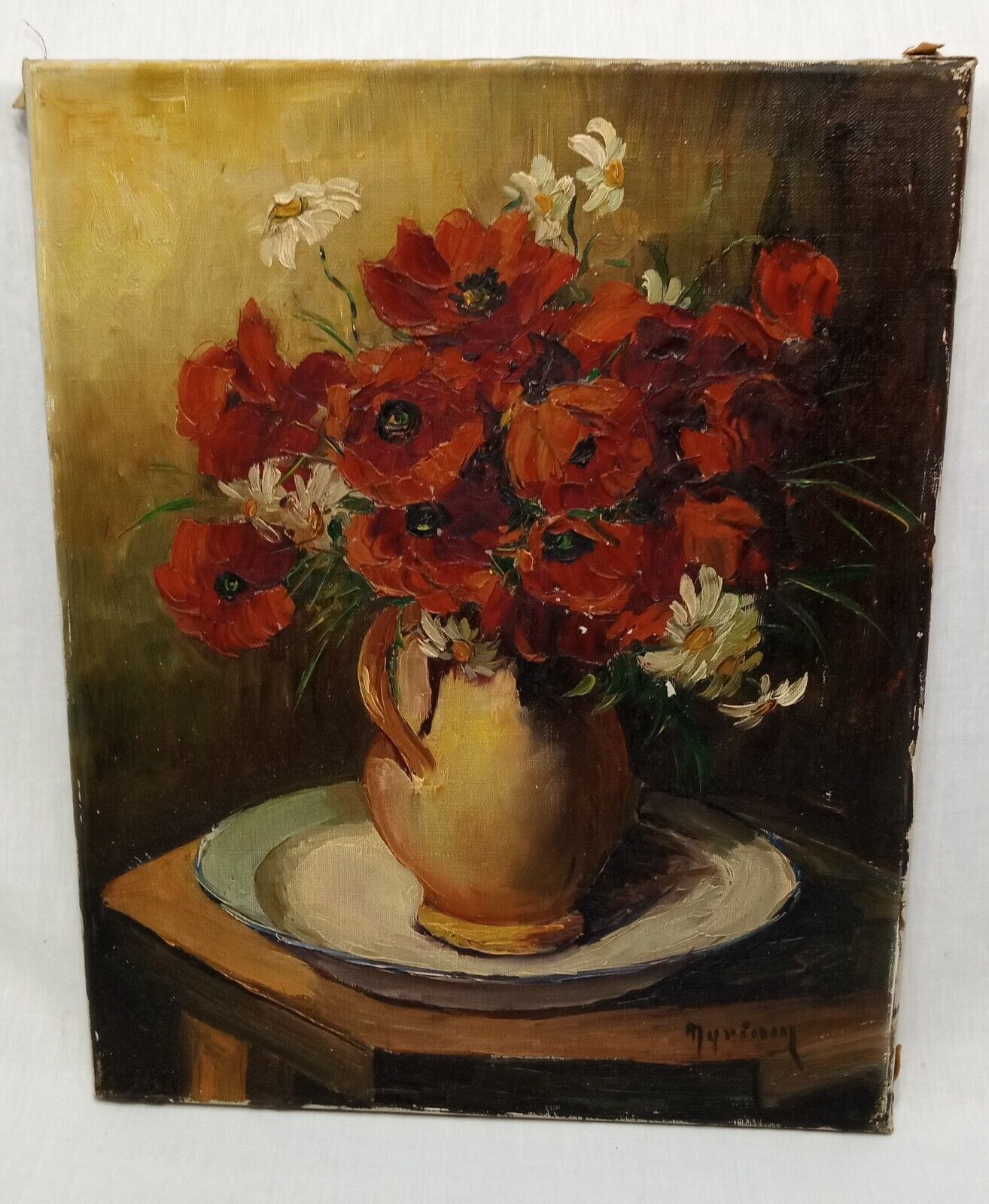 Impressionist oil painting flowers signed early 1900's artwork
