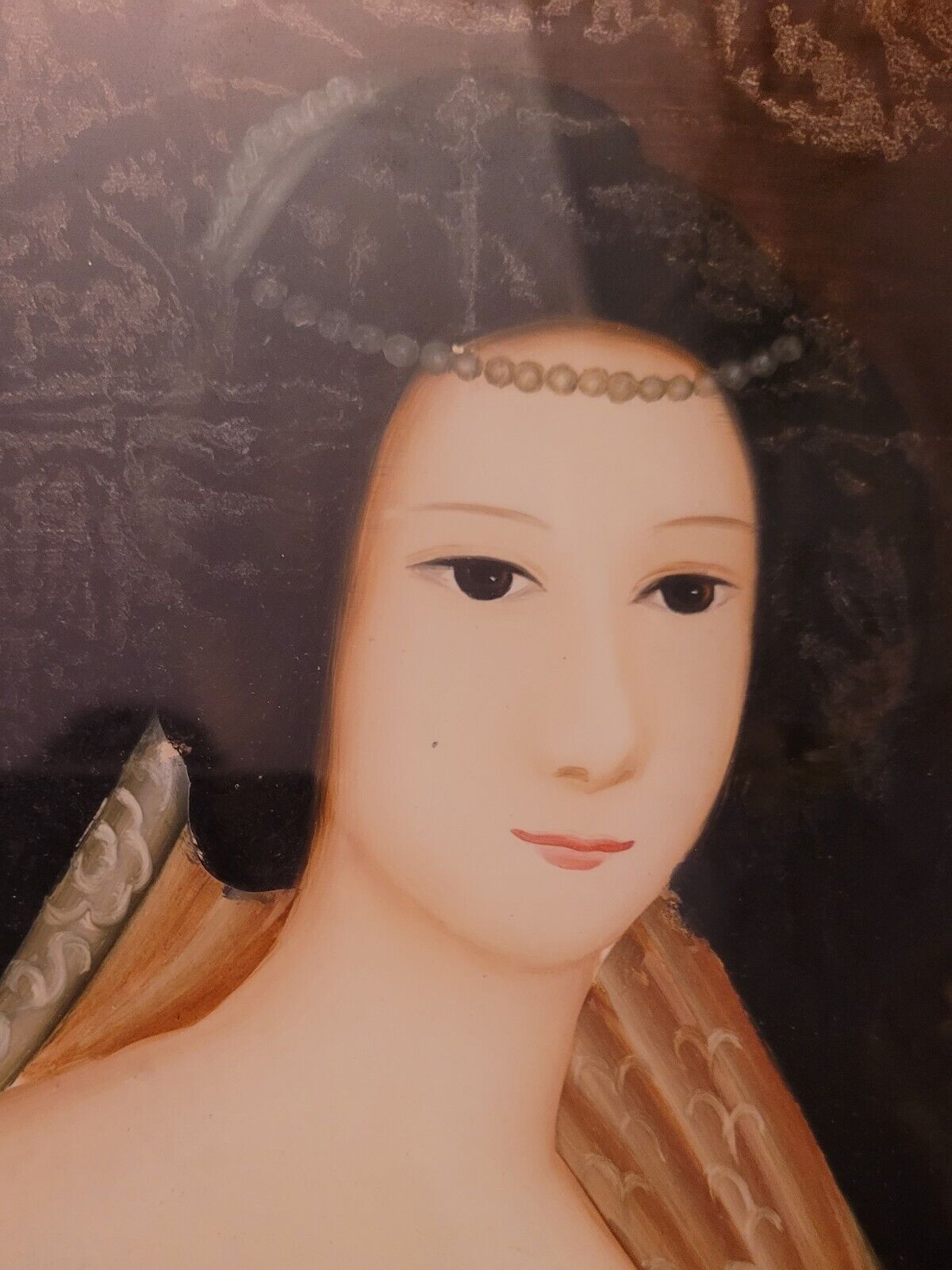 Victorian Lady Portrait in Antique Glass Oil Painting