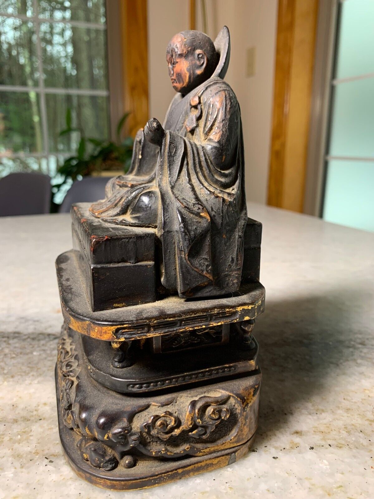 Vintage Japanese Wooden Buddha Nichiren Priest Sculpture