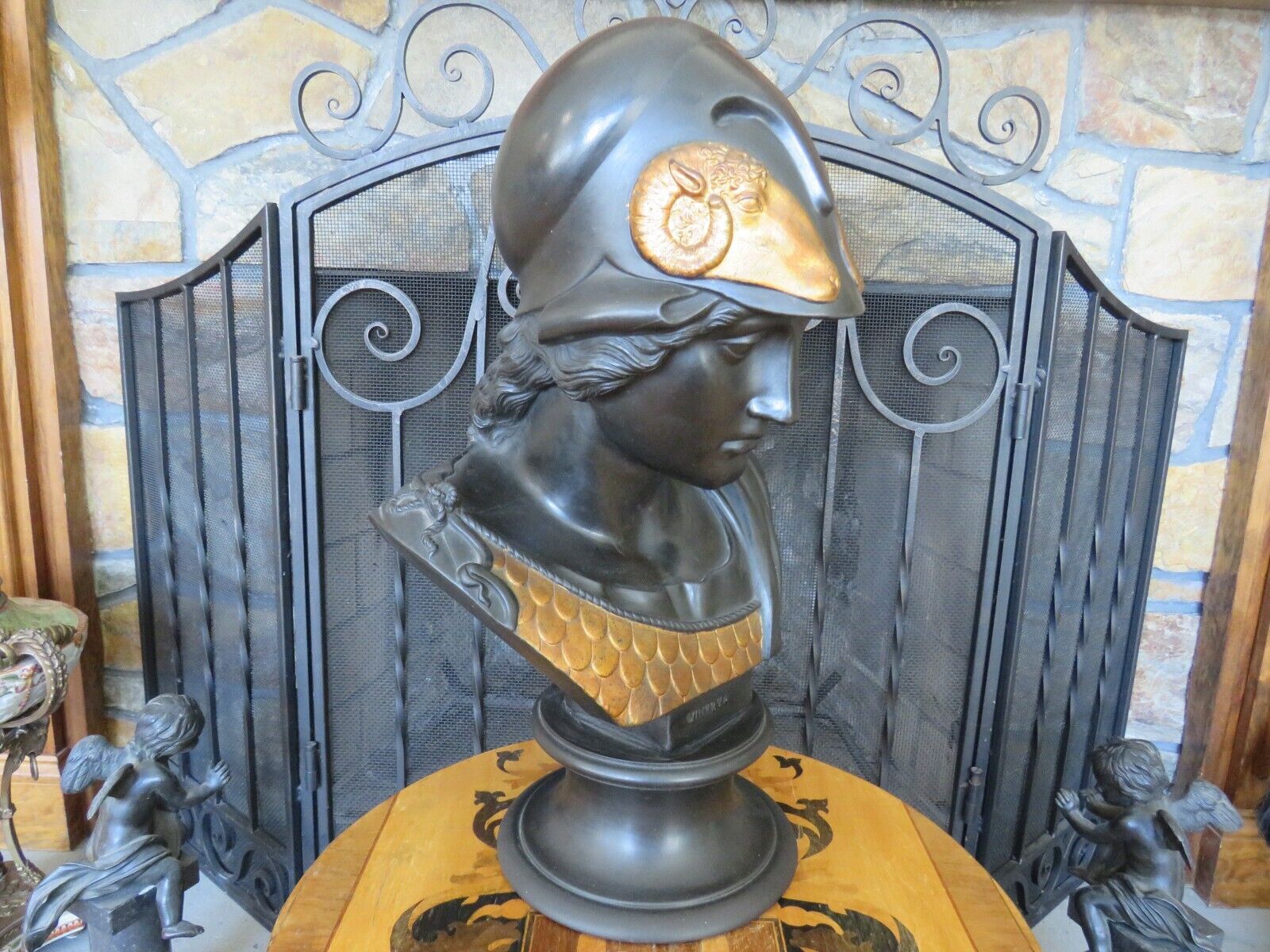 Magnificent Wedgwood Black Basalt Gold Arabesque Minerva Bust