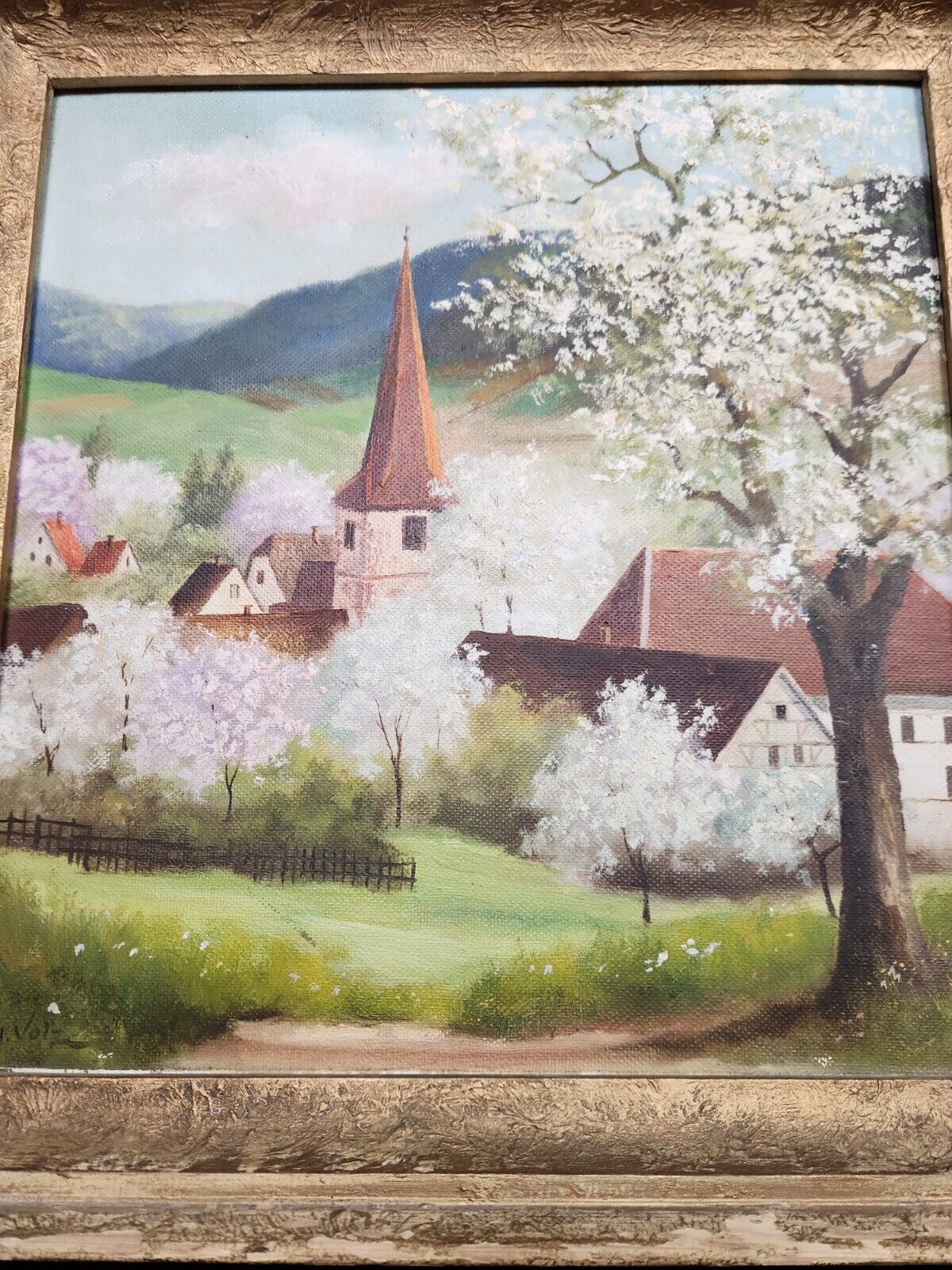 H. VOLZ Early 1900s Original Landscape Village Paintings