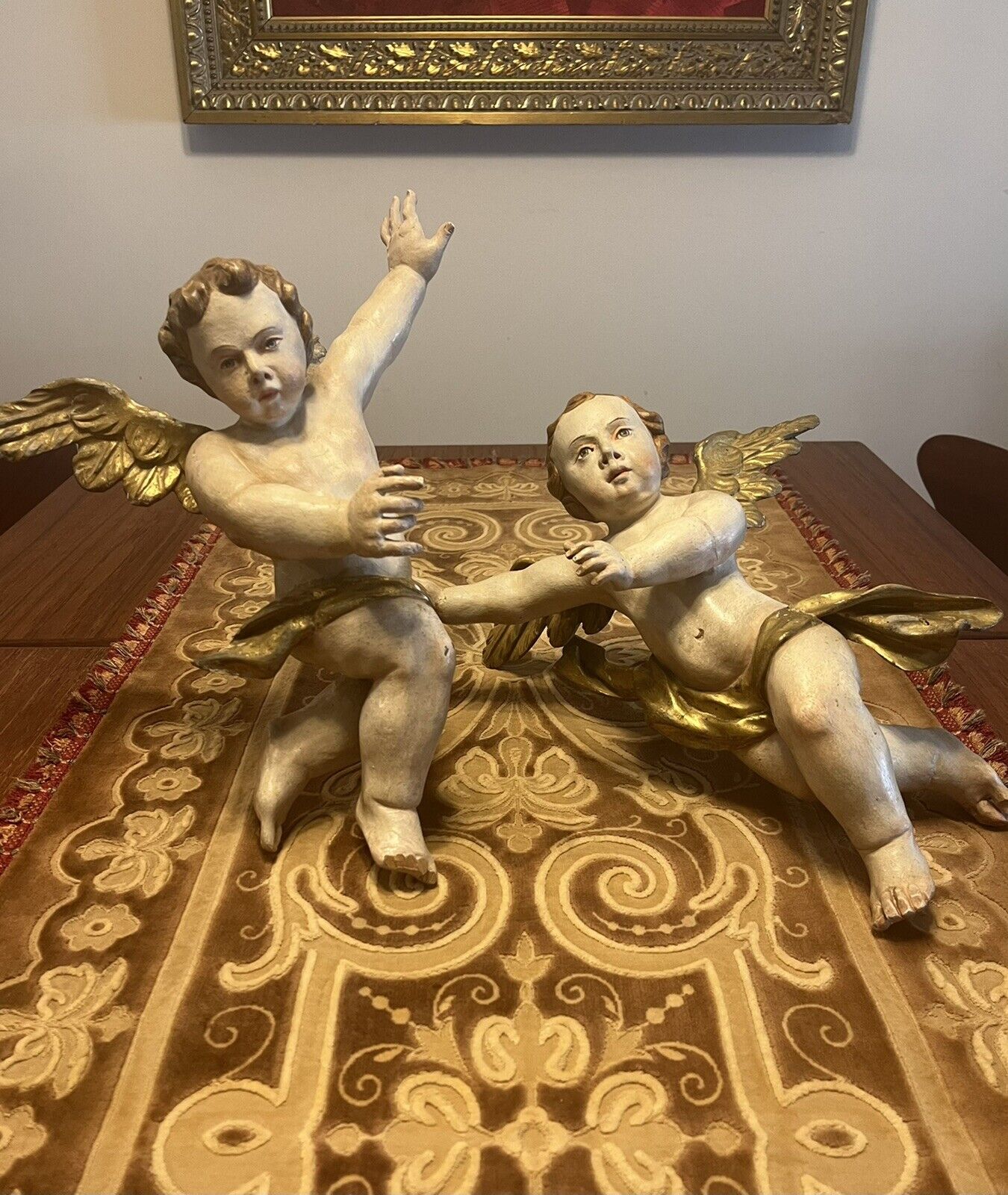 Antique Pair of German Putti Angels, 18th Century