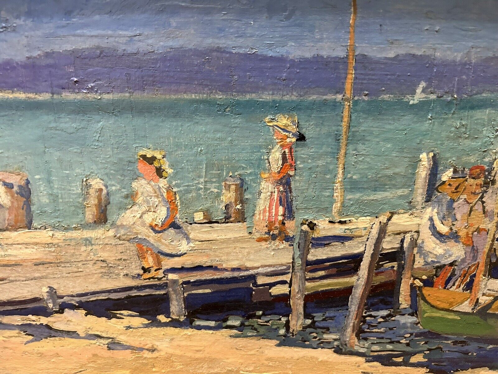 Jane Peterson Style Antique Impressionist Edgartown Pier Painting