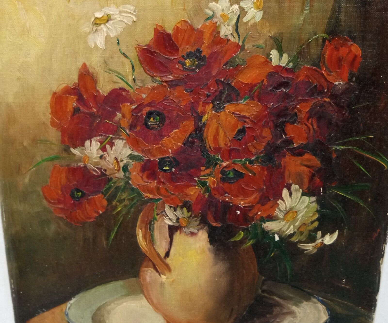 Impressionist oil painting flowers signed early 1900's artwork