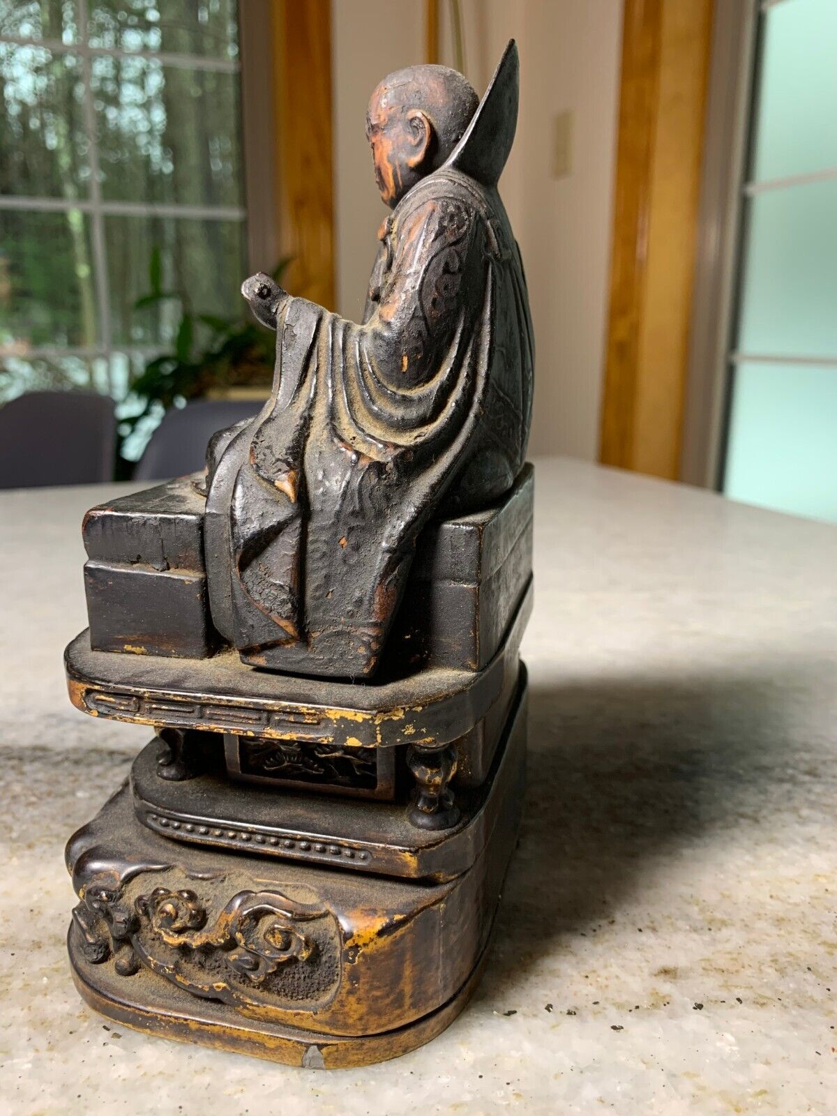 Vintage Japanese Wooden Buddha Nichiren Priest Sculpture
