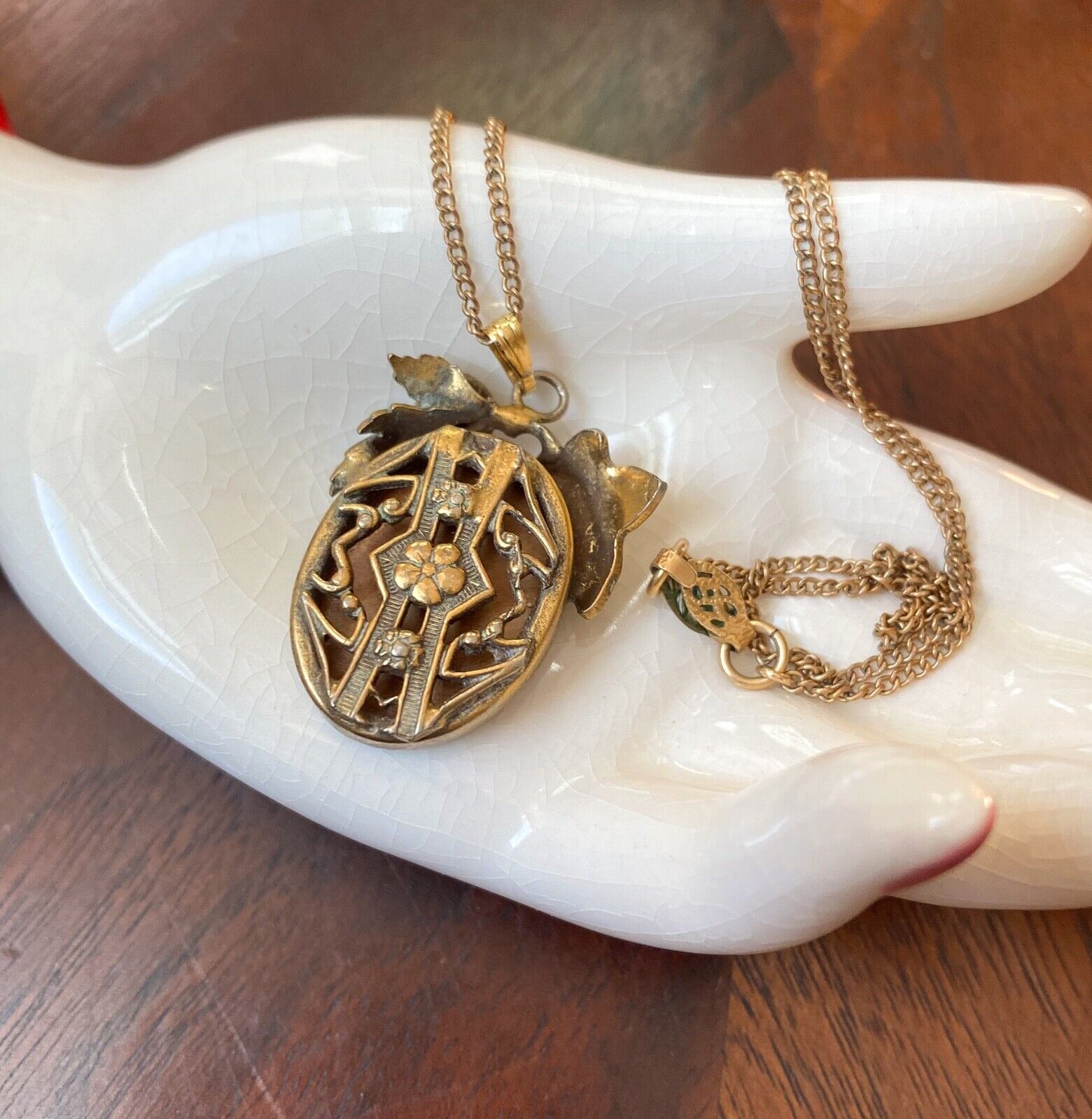 1900s Miniature Hand Painted Portrait Pendant Gold Necklace