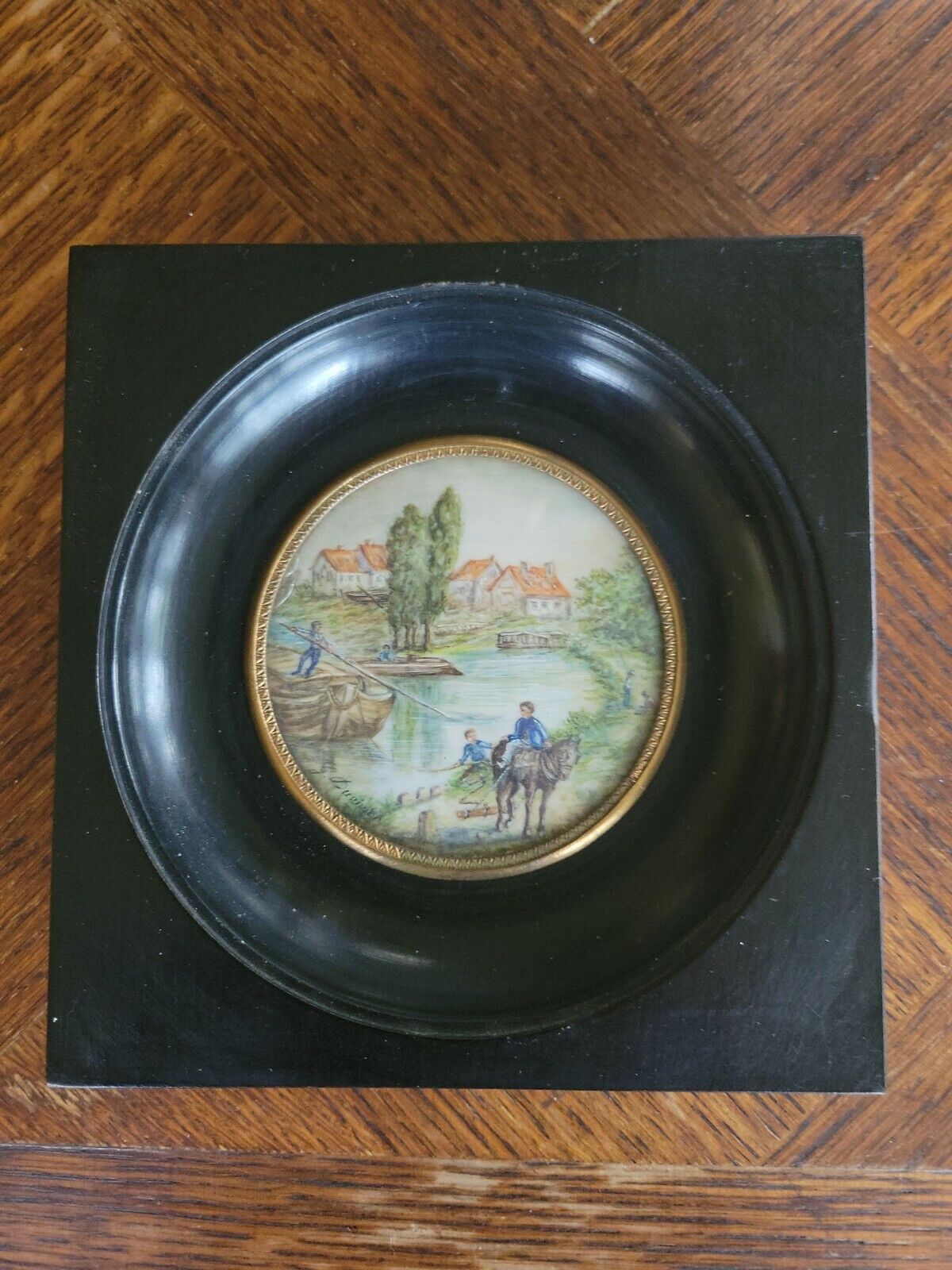 French Miniature Landscape Painting by Jean-Bernard Duvivier 1700's