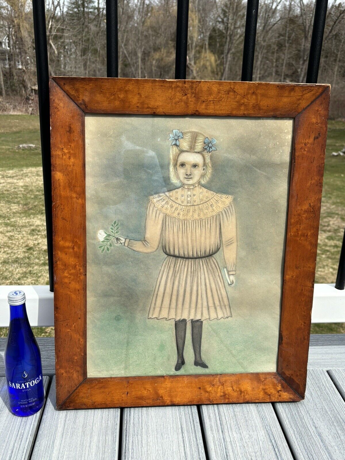 19th Century Folk Art Portrait of Young Girl