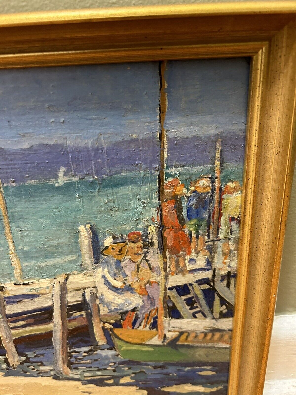 Jane Peterson Style Antique Impressionist Edgartown Pier Painting