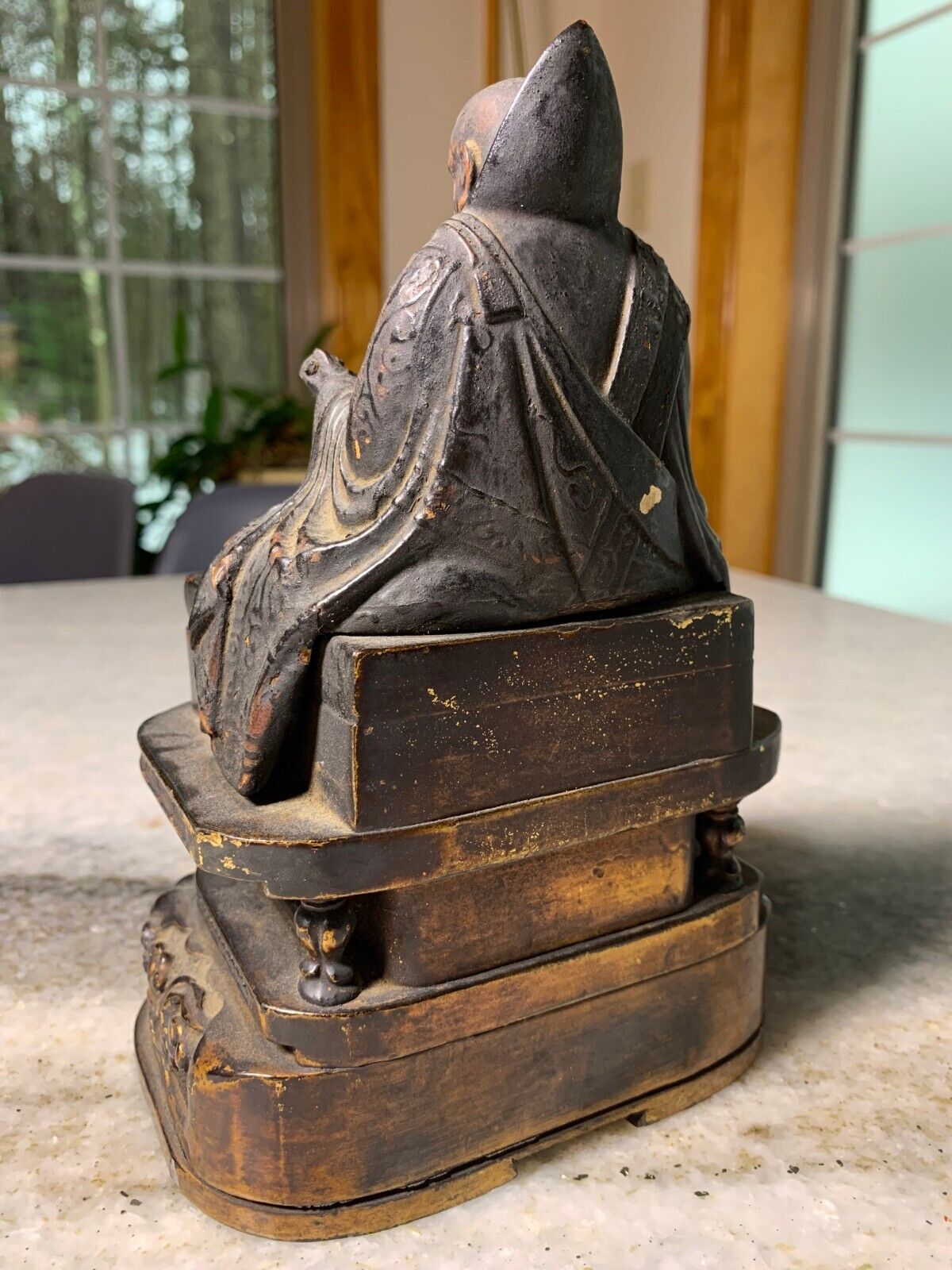 Vintage Japanese Wooden Buddha Nichiren Priest Sculpture