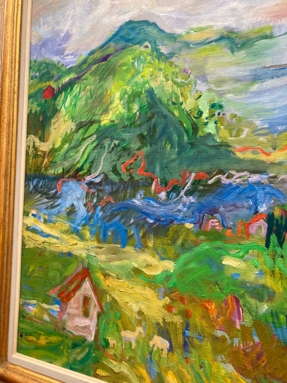 1800s oil painting: Impressionist landscape with sky, mountains