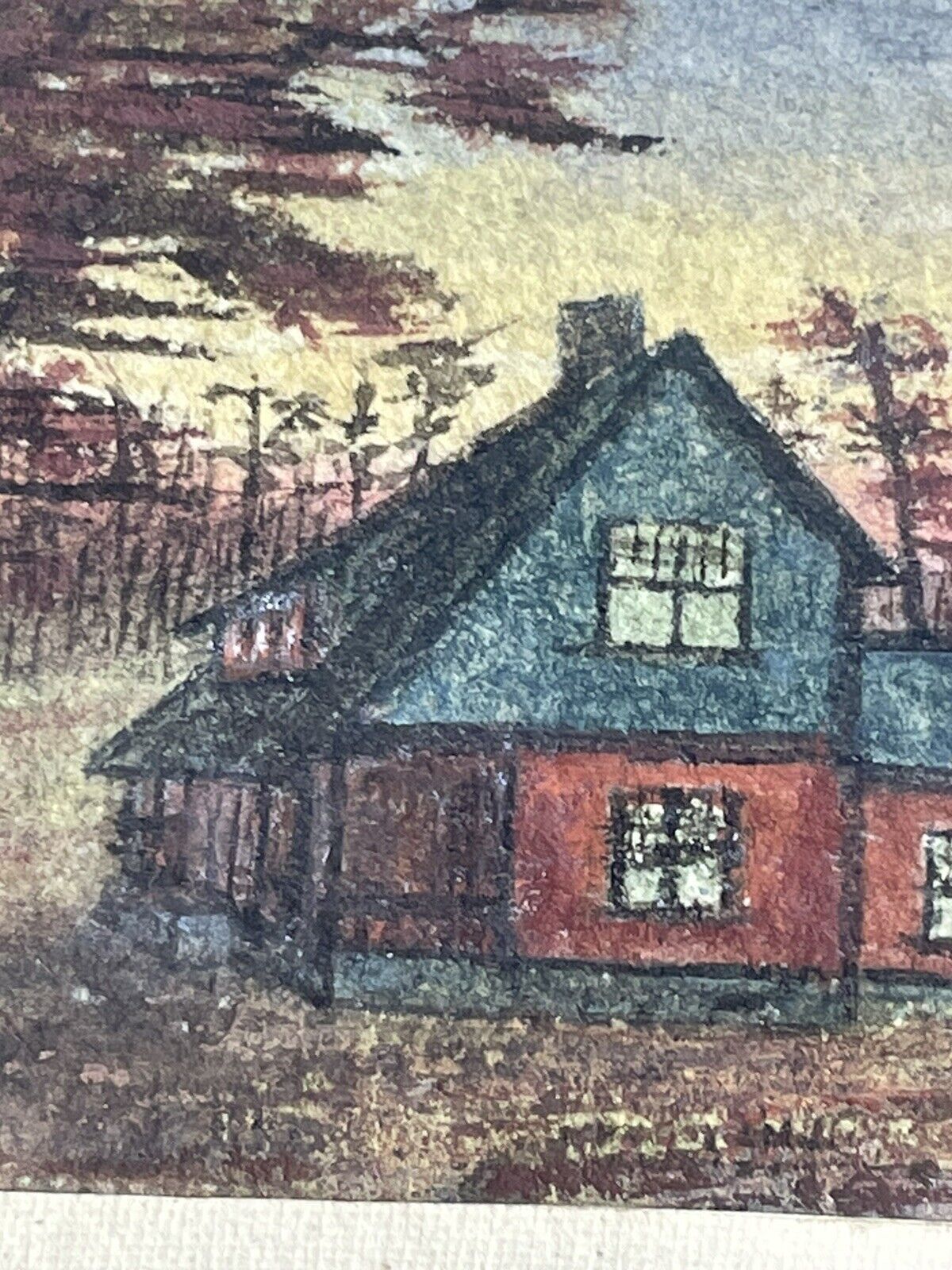 1900s American Hand Painted Poem Homestead Painting