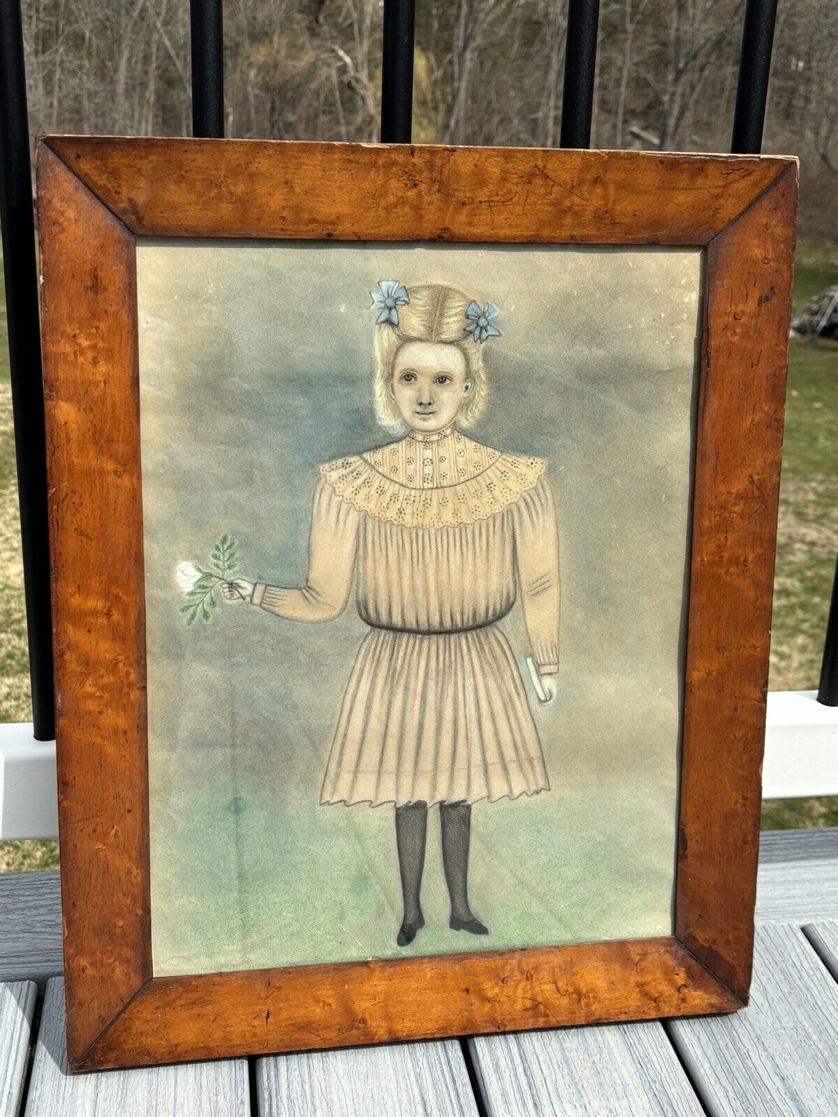 19th Century Folk Art Portrait of Young Girl