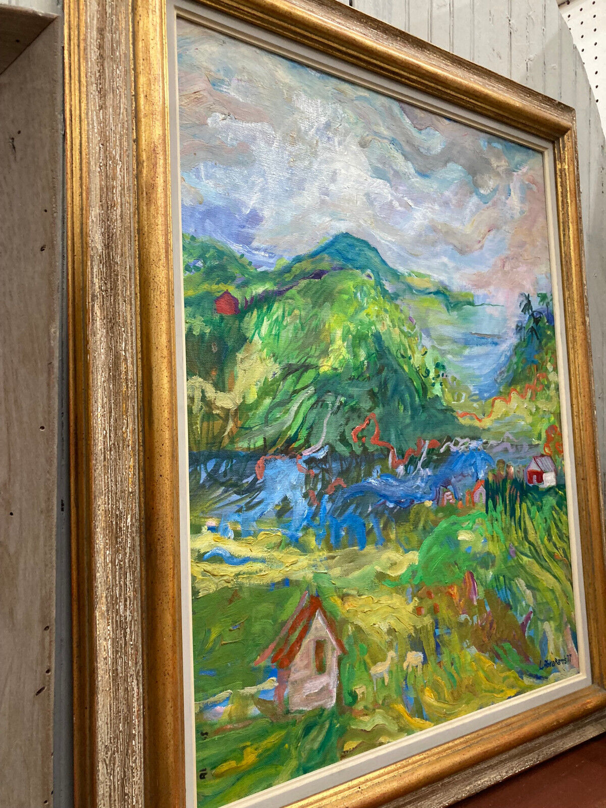 1800s oil painting: Impressionist landscape with sky, mountains