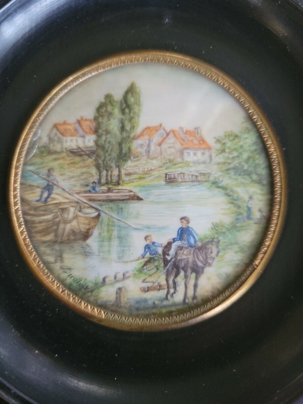 French Miniature Landscape Painting by Jean-Bernard Duvivier 1700's