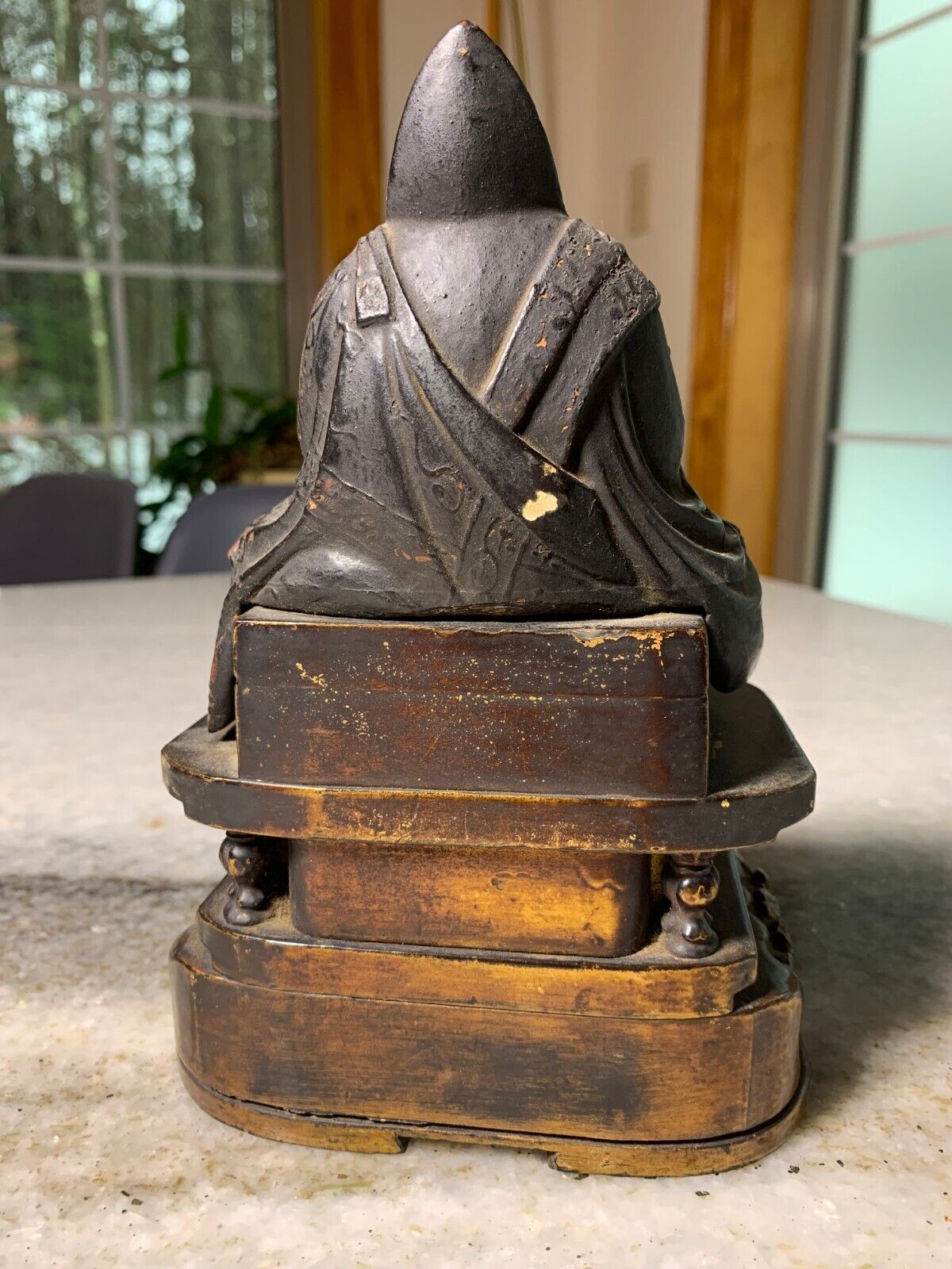 Vintage Japanese Wooden Buddha Nichiren Priest Sculpture