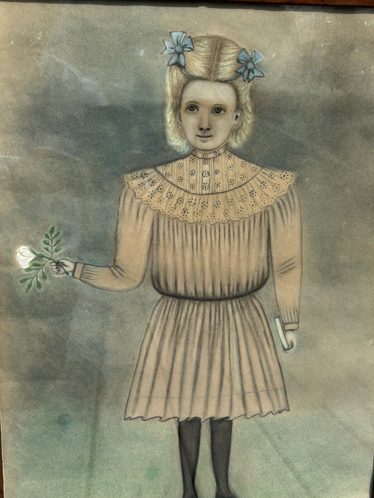 19th Century Folk Art Portrait of Young Girl