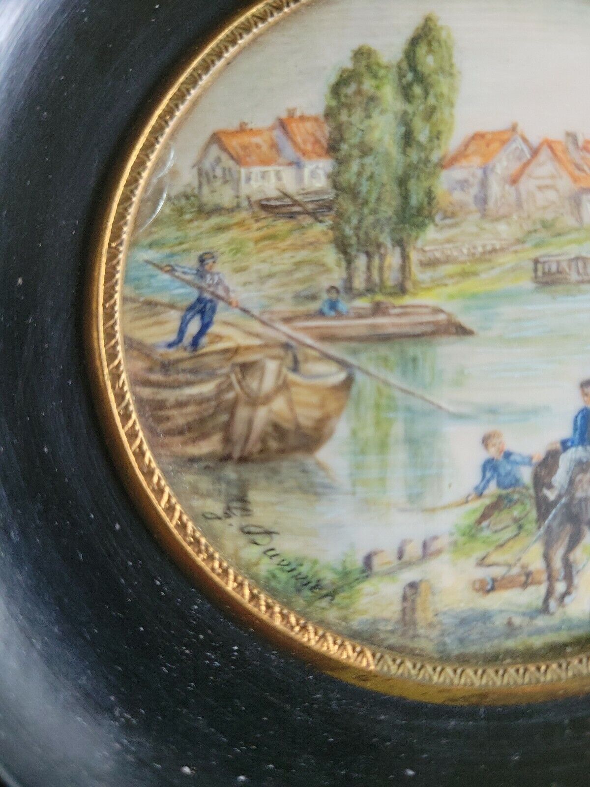 French Miniature Landscape Painting by Jean-Bernard Duvivier 1700's