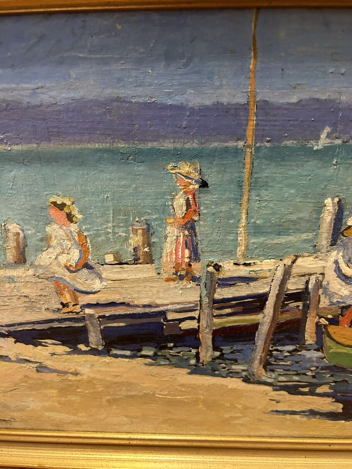 Jane Peterson Style Antique Impressionist Edgartown Pier Painting