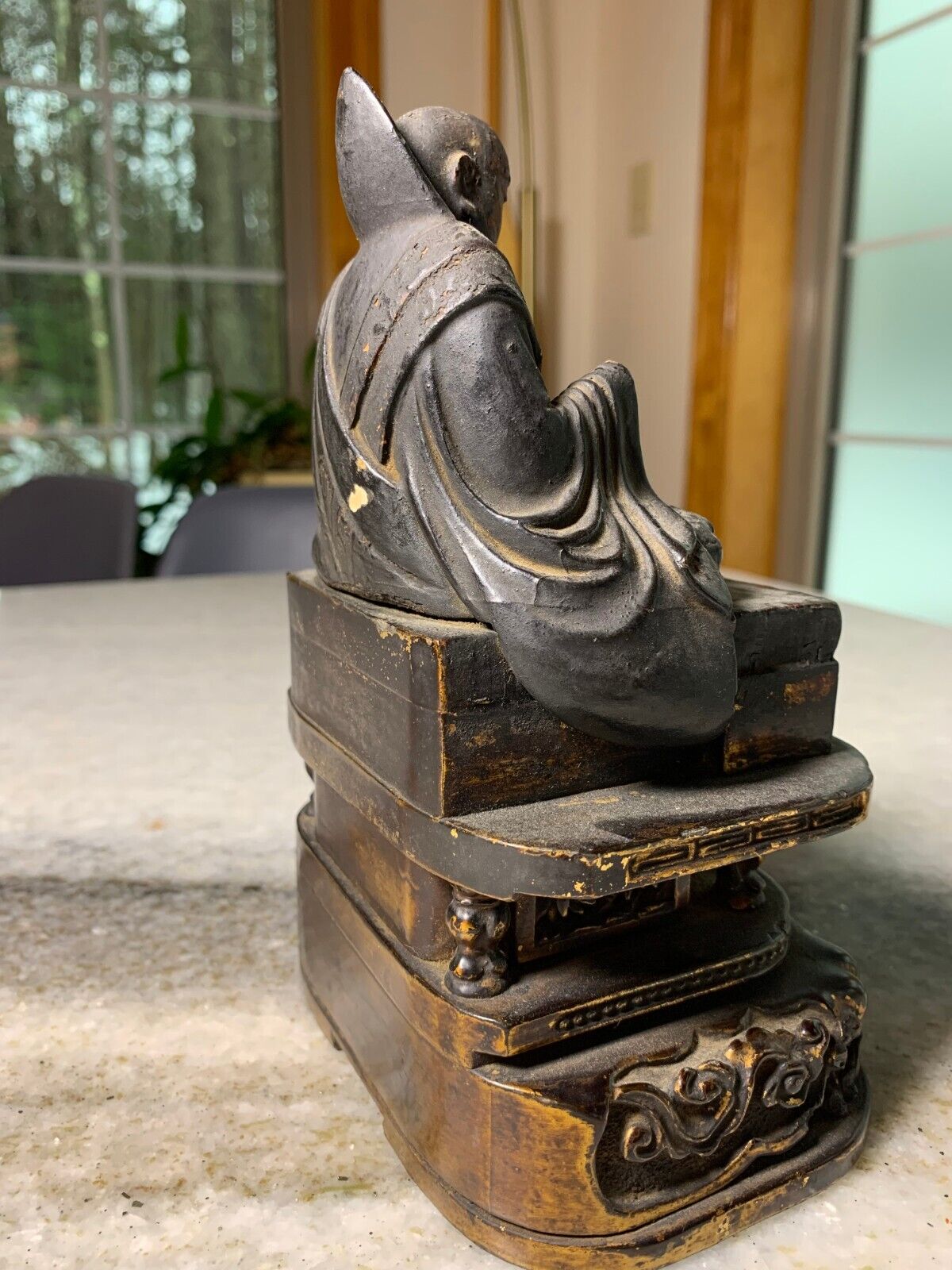 Vintage Japanese Wooden Buddha Nichiren Priest Sculpture